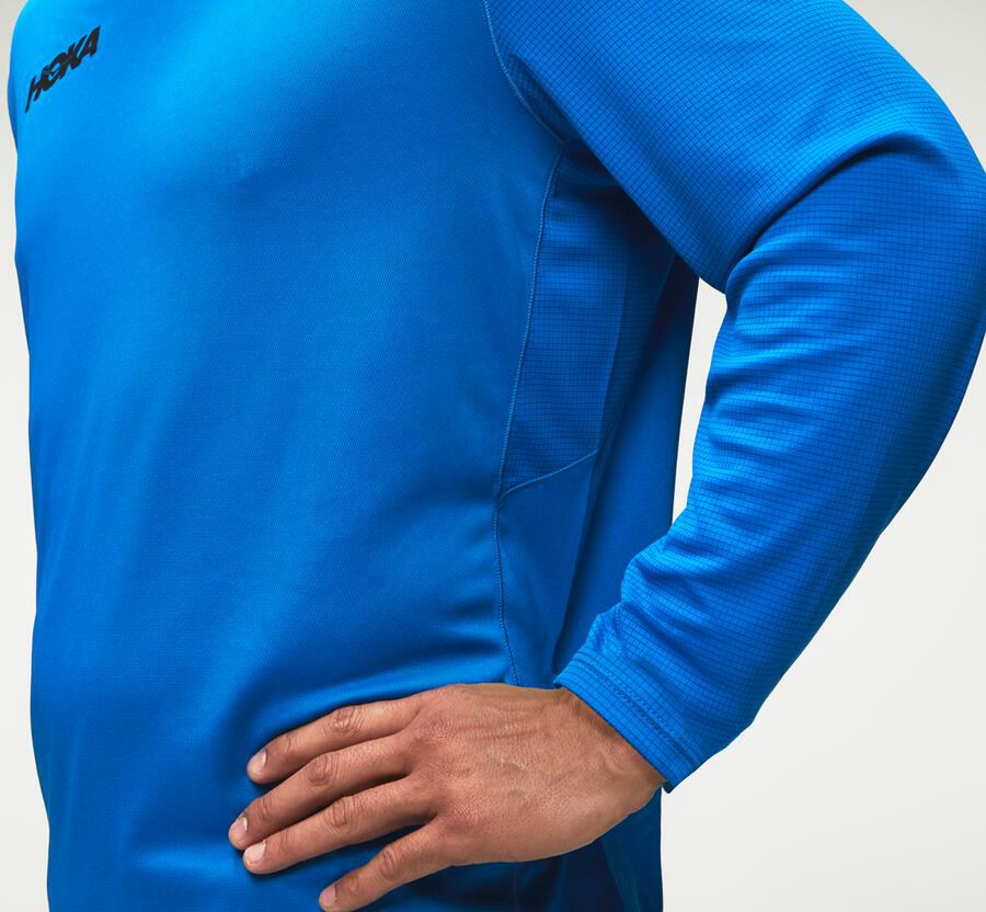 Hoka One One Tops Mens Blue - Performance Long Sleeve - 97586WJTC